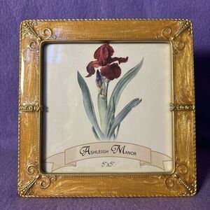 Ashleigh Manor Metal Ename Yellow Gold Tone Filigree Picture Frame 5x5